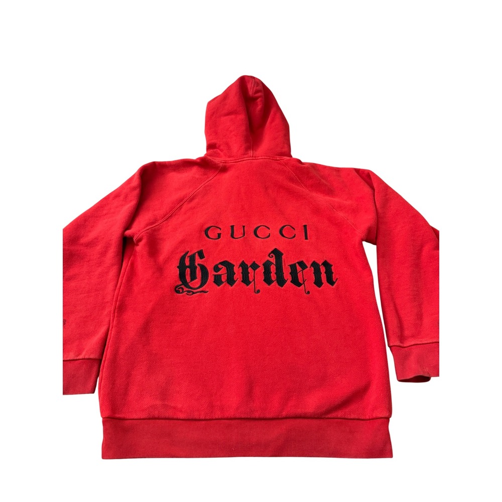 Gucci Garden Red Hoodie Gothic Embroidered Pullover Made in Italy Size M w/FLAW